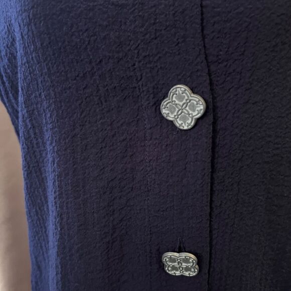 NWOT Soft Surroundings‎ Button Front Navy Blue Crinkle Tunic Top Shirt Sz SMALL - Picture 4 of 5